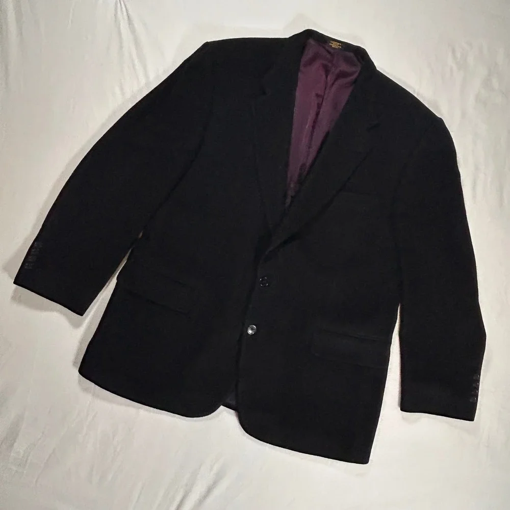 Stafford Mens‎ 46R Blazer 100% Camel Hair Black Two Button Sport Coat